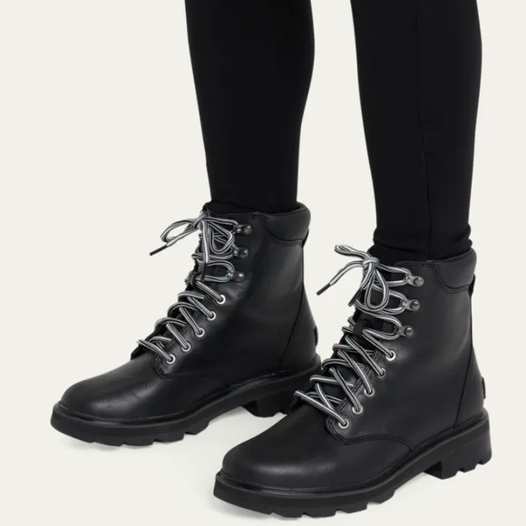 SOREL Lennox Leather Lace STKD Boot in Black Sea Salt NWT NO BOX Size:10 Women’s - Picture 2 of 15